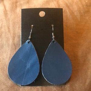 Blue Teardrop Leather Earring!
